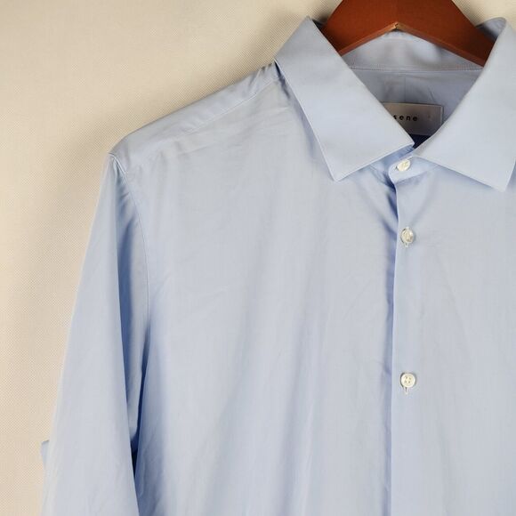 SENE Breeze Tech Spread Shirt Mens Bespoke 18/32 Tailored Light Blue Bamboo Flex - Picture 5 of 15
